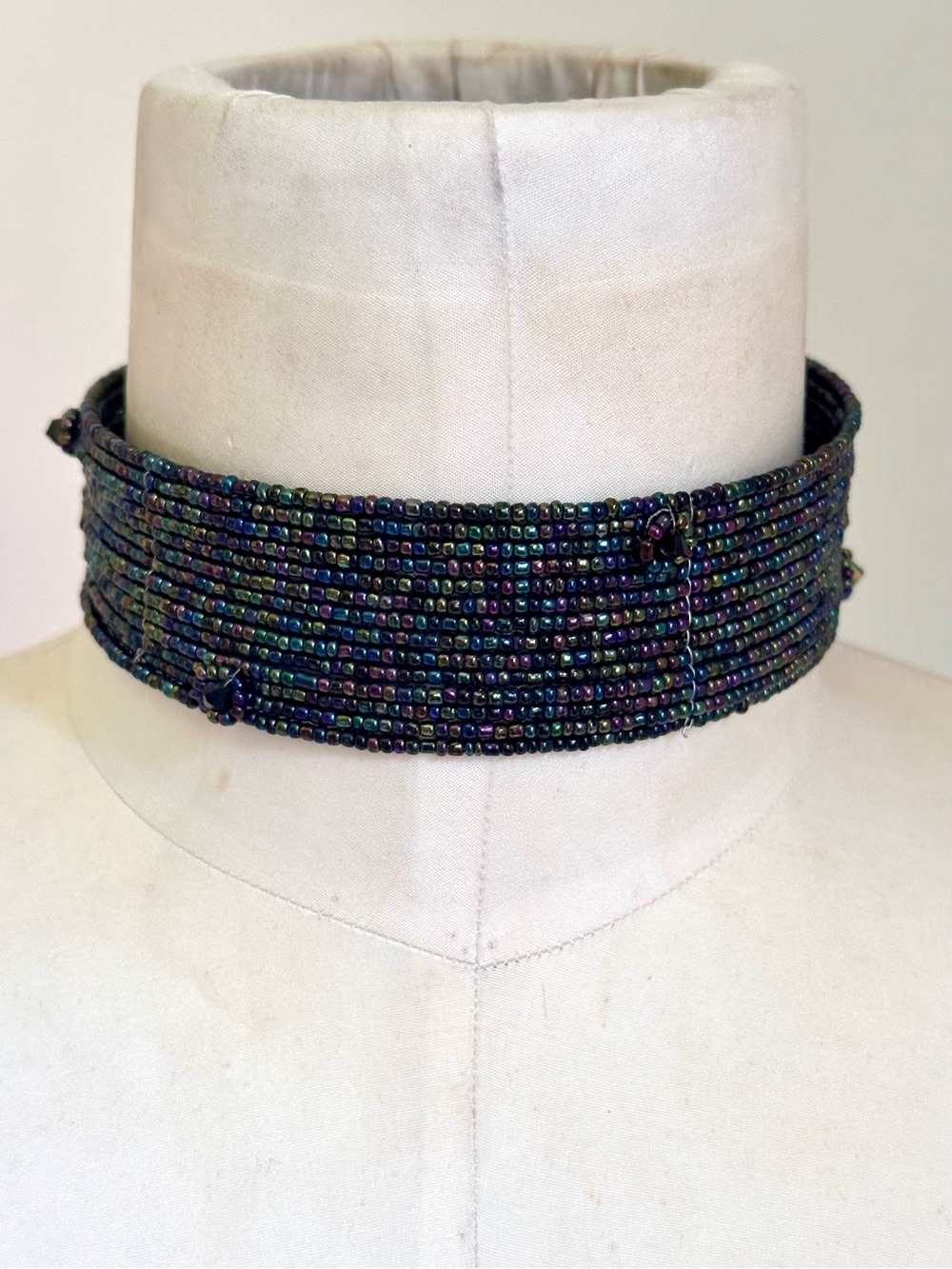 Multilayered Oil Slick Glass Seed Bead Choker Necklace Y2K Flower Dark Goth Punk